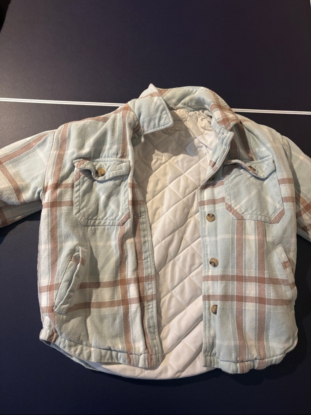 Aeropostale Light Blue & Tan Plaid Quilted Jacket